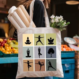 Yoga Tote, Meditation Yoga-Tote-Bag, Cotton Canvas Yoga Bag, Pilates Gift, Spiritual Yoga Tote, Yoga Lover Eco Tote, Gym Bag