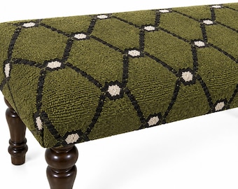 Ottomane Vintage Fußhocker Grüne Wolle Jute Sitzbank Kelim Sitzbank Handgeflochtene Ottomane Sitzbank Handgemachte Möbel, Klavierbank, Kilim,