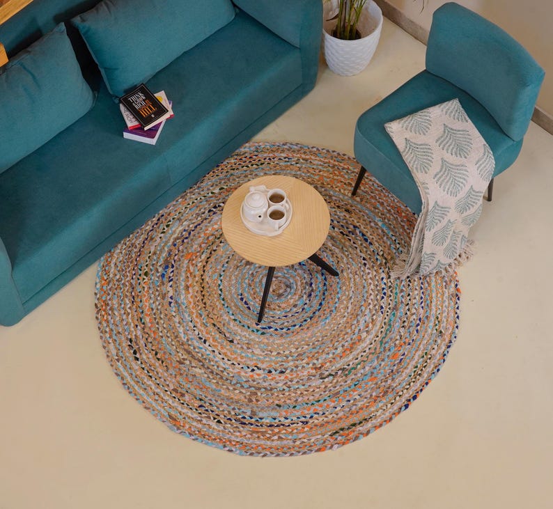 Draped Rug Images Hand Braided Colourful Round Cotton Chindi Rugs for Kitchen, Boho Area ...