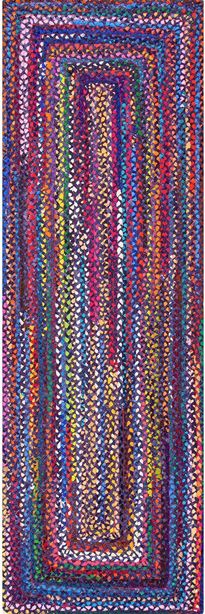 Handmade Multicolour Cotton Chindi Runner Rug, Braided Recycle Cotton ...