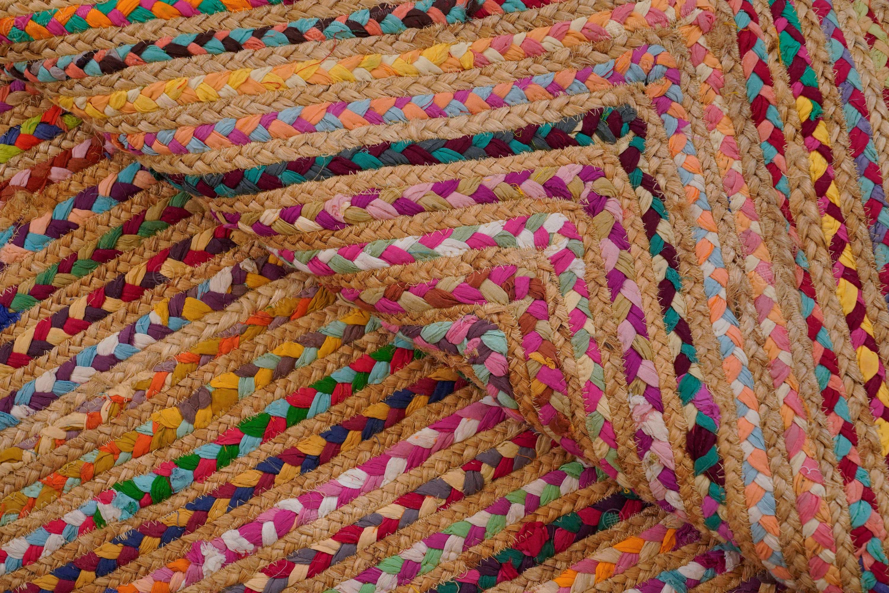 Braided Cotton Jute Rug | Handmade Rainbow Chindi Dhurrei for Living ...