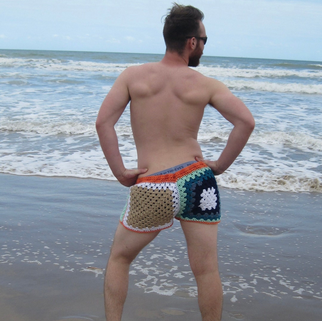 Mens crochet shorts for clearance sale