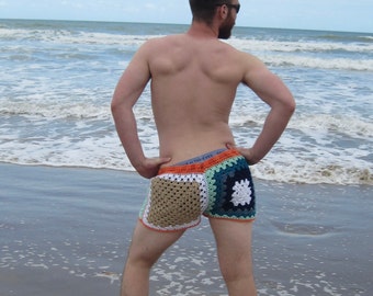 The Brandon- Men's Shorts Crochet Granny Style Adjustable