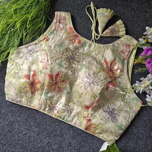 Sequin Floral Designer Saree Blouse: Embellished Readymade Top