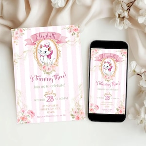 Marie Aristocats Birthday Invitation: Editable Party Invite (Digital Download, 5x7 or 1080x1920px )