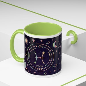 Pisces Zodiac Accent Mug, Astrology Coffee Cup, Birthday Gift, Personalized Tea Lover Present, Star Sign Drinkware