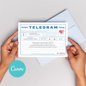 Vintage Retro Telegram Wedding Invitation – Editable Canva Template