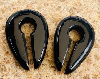 Natural Black Onyx Gemstone KEYHOLE EAR WEIGHTS, Stone Hanger Ear Weight Tunnels/Plugs Handmade Size 2g to 00g, More Customise Available.