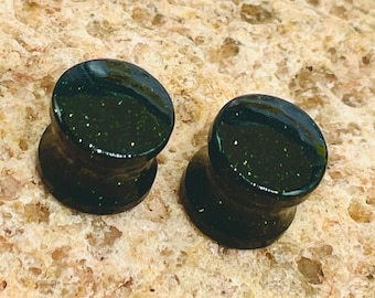 Pair of Green SunStone Gemstone Ear Plugs, Ear tunnels, Handmade Size 8g to 60mm, More Customise Available.