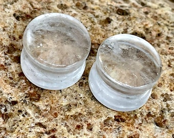 Natural Crystal Quartz Gemstone Ear Plugs, Ear tunnels, Handmade Size 8g to 60mm, More Customise Available.