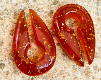 Amber Gemstone KEYHOLE EAR WEIGHTS, Stone Hanger Ear Weight Tunnels/Plugs Handmade Size 2g to 00g, More Customise Available.