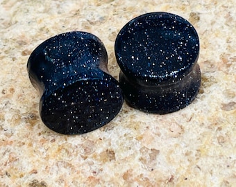 Pair of Blue SunStone Gemstone Ear Plugs, Ear tunnels, Handmade Size 8g to 60mm, More Customise Available.