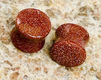 Pair of Red SunStone Gemstone Ear Plugs, Ear tunnels, Handmade Size 8g to 60mm, More Customise Available.
