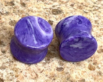 Pair of Charoite Gemstone Ear Plugs, Ear tunnels, Handmade Size 8g to 60mm, More Customise Available.