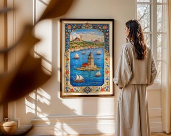 Jungfrutornet Istanbul konsttryck, illustration av den osmanska Hagia Sofia-moskén (digital nedladdning)