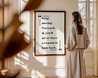 Konsttryck "Fortsätt framåt": Minimalistisk hemmakontorsinredning (digital nedladdning)