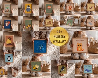 45 megapaket djurtryck med konstmotiv, barnrumsdekor (digital nedladdning)