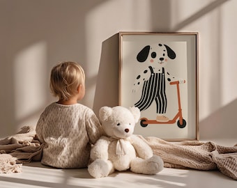 Hund på skoter-tryck: Nyckfull husdjursaffisch (digital nedladdning)