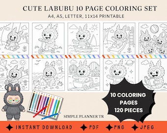 Labubu målarbilder | Väggkonst för barnrum (digital nedladdning)