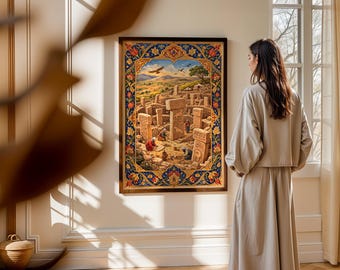 Göbeklitepe konsttryck, antikens Anatolien ottomansk miniatyraffisch (digital nedladdning)