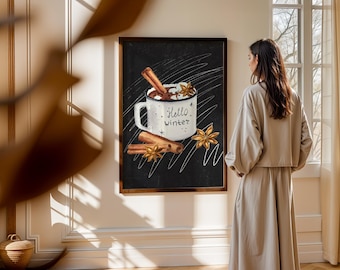 Vintertryck med varm choklad | Vintage tavla i köket (PDF och JPEG)