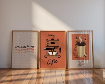 Kaffeterapitryck, modern konst för cafékök (digital nedladdning, set med 3)