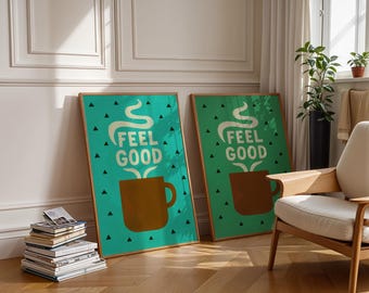 Tryck med kaffemugg – Modern abstrakt väggkonst (digital nedladdning)