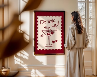 Retro Martini konsttryck, illustration med drinkcocktail (digital nedladdning)