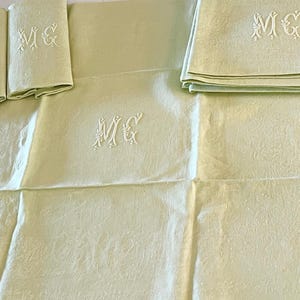 French Serviettes &#39;Lemon&#39; set/9 monogrammed M C