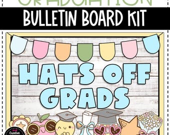 Tablón de anuncios o decoración para puerta de graduación de fin de curso en tonos pastel - Tablón de anuncios de graduación - Decoración del aula