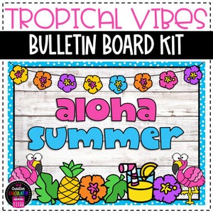 Aloha Summer Flamingos Luau Bulletin Board or Door Decor - Summer Bulletin Board - Classroom Decor