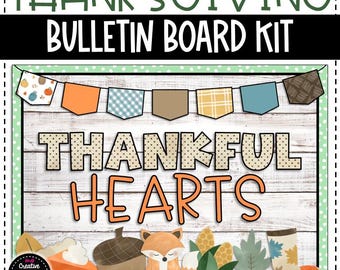 Tablón de anuncios de Acción de Gracias de otoño con corazones agradecidos - Decoración del aula