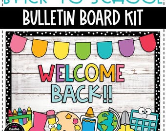 Tablón de anuncios o decoración para puertas con el lema "Bienvenidos de nuevo a la escuela" - Tablón de anuncios de regreso a clases - Decoración del aula