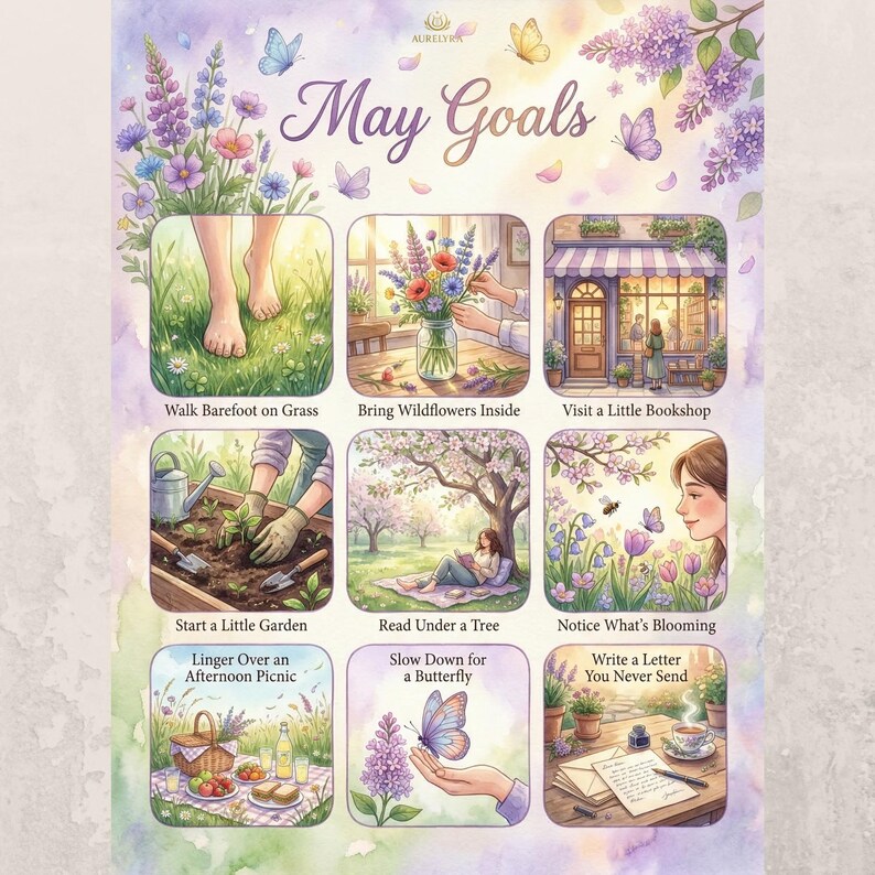 May Goals Header May Goals Printable Poster, Spring Wall Art, Cozy Decor (digital ...