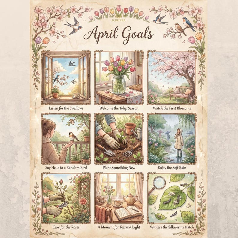 April Goals Printable | Monthly Goal Setting Wall Art, Spring Bucket ...
