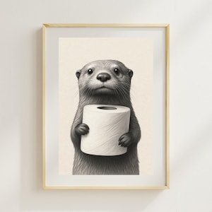 Otter Poster – Funny Animal Illustration | Bathroom Wall Decor | Black and White Art Print | Gift Idea