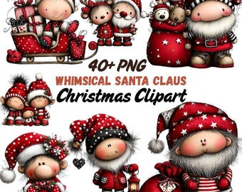 40+PNG  Santa Claus Clipart - Watercolor - Cute - Christmas Png - Santa - Whimsical - Commercial license - Festive clipart - Sublimination