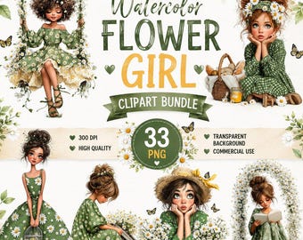 Whimsical Little Flower Girls Clipart Bundle | 33PNG Images | Digital Download