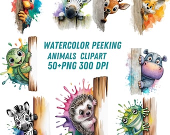 Peeking Animals: 53 PNG, 300 DPI Quirky Animal Faces | Woodland Creatures | Nursery Kid | (Commercial Use)