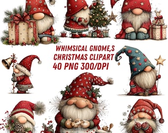 Gnome PNG Mega Bundle: 40 Christmas Gnomes Clipart, Xmas Holiday Sublimation Designs(Digital Download)