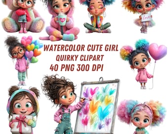 40 Quirky Girl Clipart, Uso Comercial, Descarga Digital, Planner Digital, Clipart PNG, Chica Linda y Fantasiosa, Junk Journaling,