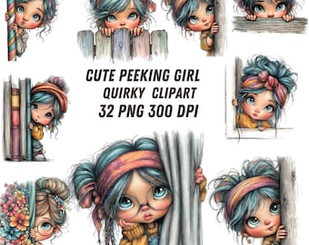 32 Quirky Girls Clipart Unique Girl Graphics Digital Download Commercial Use PNG Printable High Quality Sublimation Illustration