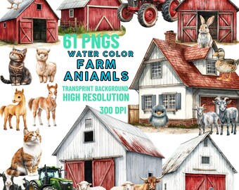 Watercolor Baby Farm Animals Clipart Bundle: Nursery Art (PNG Files, Digital Download)