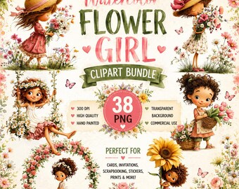 Whimsical Little Flower Girls Clipart Bundle | 38PNG Images | Digital Download