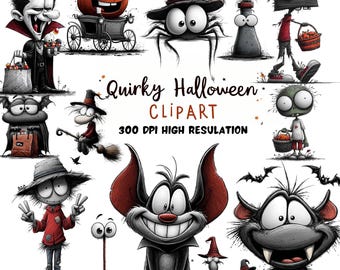 High quality Quirky Halloween Clipart PNG Mega Bundle: Funny Halloween Illustrations (Transparent Background,