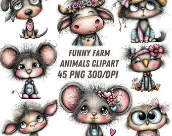 45 Farm Animals Clipart, Cute Farm Animals, Horse, Pig, Cow, Duck, Baby Animals, Barn Clipart, Watercolour Farm Life, Digital Download S264