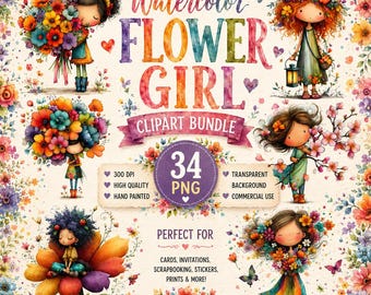 Whimsical Little Flower Girls Clipart Bundle | 30 PNG Images | Digital Download
