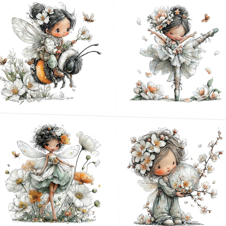 Quirky Spring Fairy Girl: Clip Art,30 High Res Watercolorpng,s, Junk ...