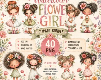 Whimsical Little Flower Girls Clipart Bundle | 40 PNG Images | Digital Download