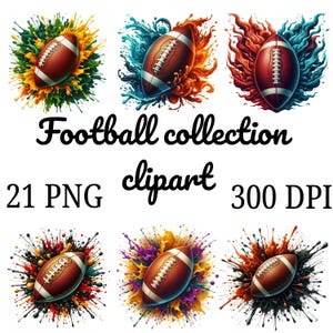 Watercolor Football Clipart: 21 PNG Bundle, Commercial Use (Digital Download)